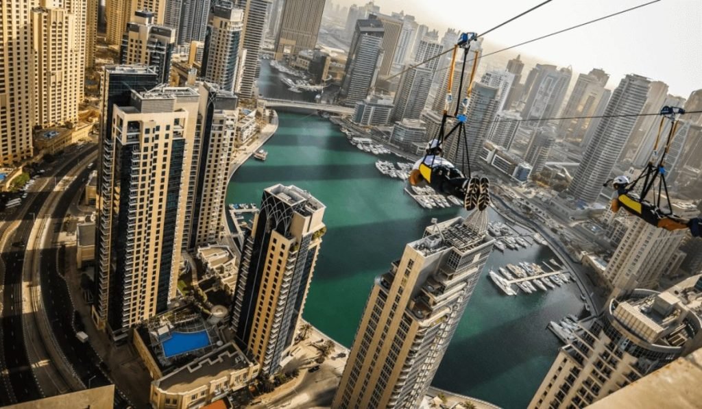 Ziplining in Dubai Marina